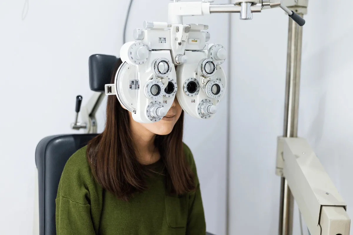 a woman getting an eye exam
